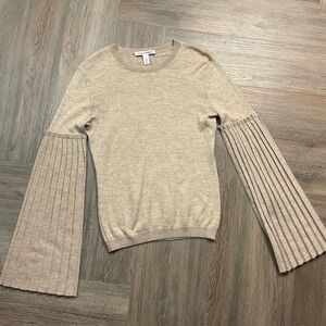 Autumn Cashmere Silk Pleated Flare Sleeve Sweater Womens Small Taupe Glitter Top